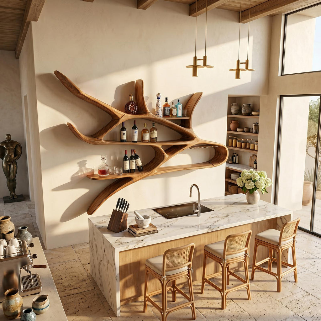 Modern Wall Mounted Wine Rack, Floating Solid Wood Bottle Holder & Storage Showcase for Studio Apartment & Bar