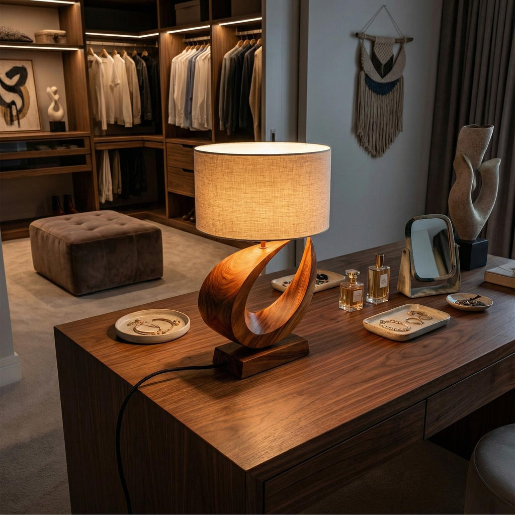 Coastal Artistic Table Lamp, Unique Wooden Driftwood Style Bedside Light for Bedroom & Living Room