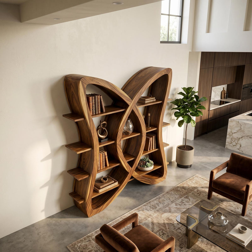 Butterfly Inspired Wooden Bookcase In Organic Style SILDTTRBS037