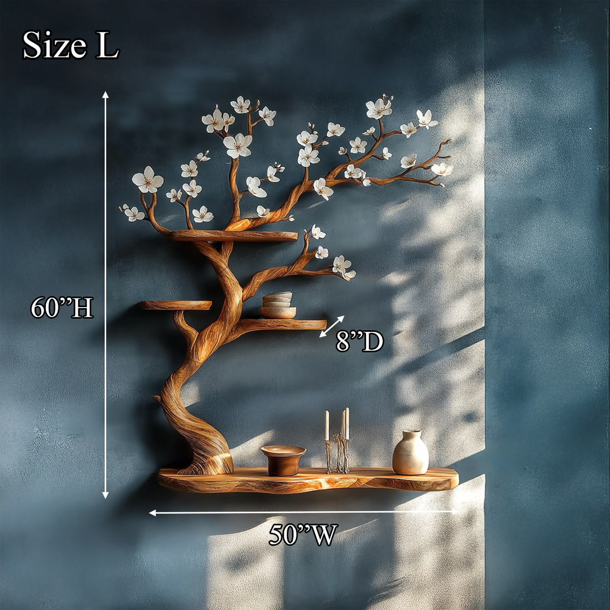 Rustic Tree Branch Wall Shelf, Solid Wood Floating Hanging Display Bookshelf for Creative Home Decor