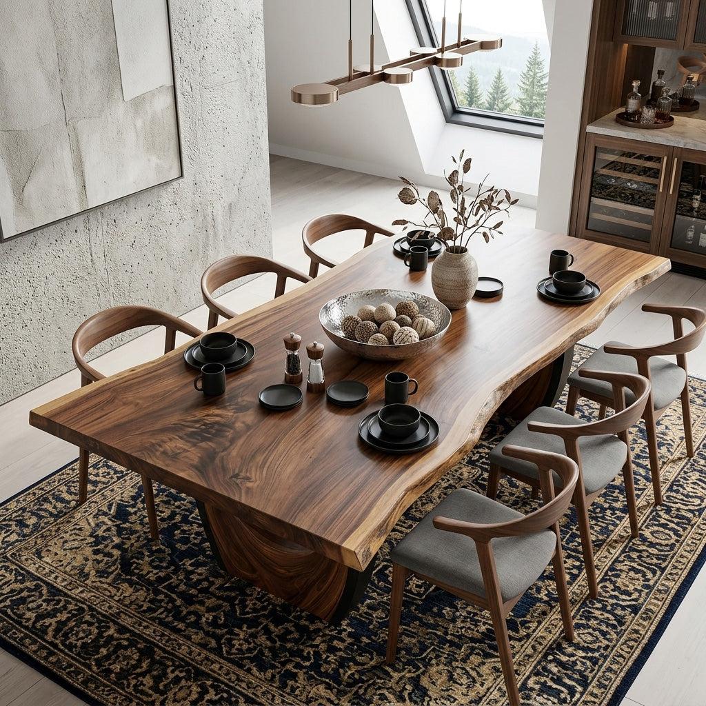 Spry Interior Handcrafted Live Edge Wooden Dining Table, Rustic Solid Wood Kitchen Dinner Table for Dining Room, Model RTTHHNDN005