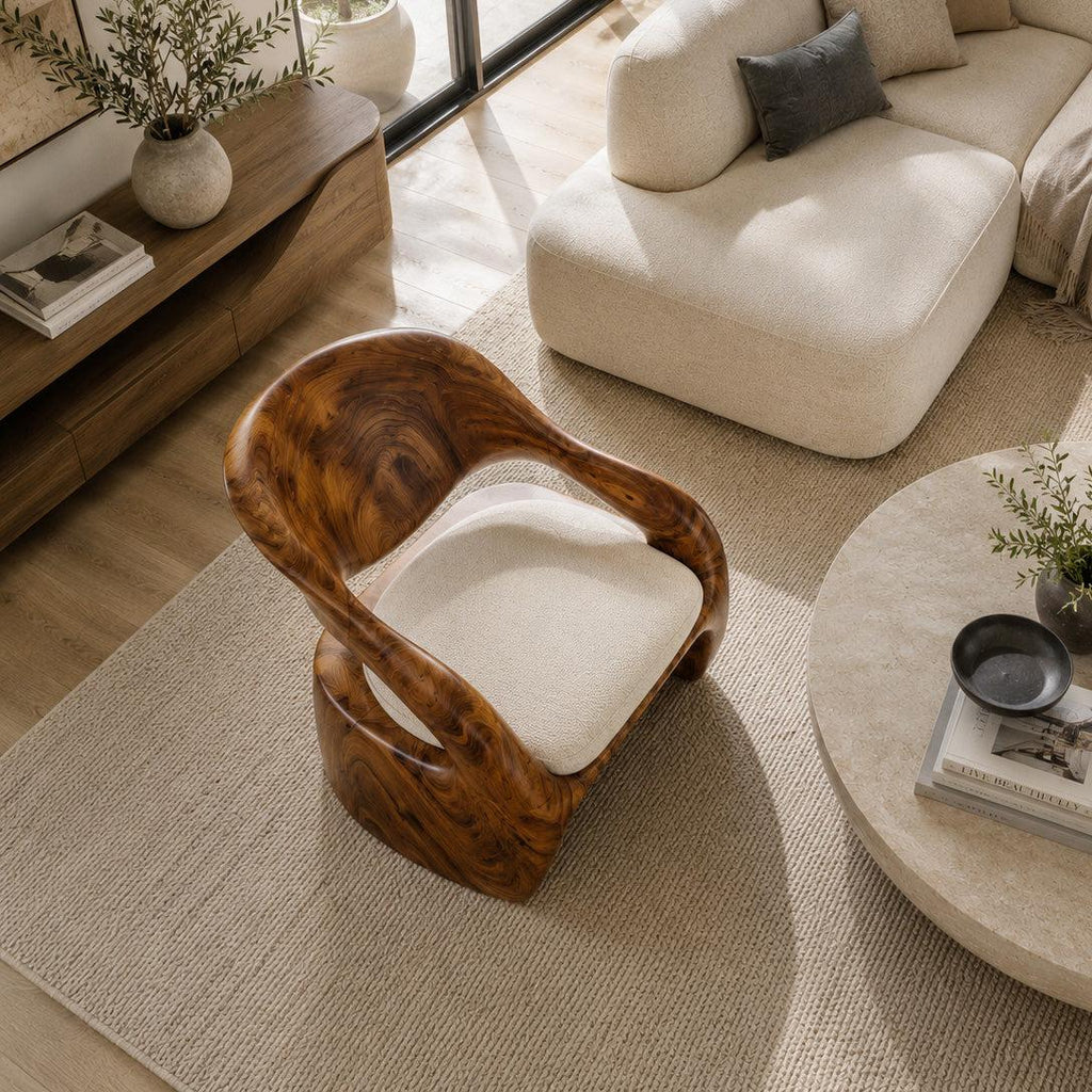 Organic Sculptural Wood Lounge Chair, Unique Accent Armchair Seating for Living Room, Bedroom or Reading Nook