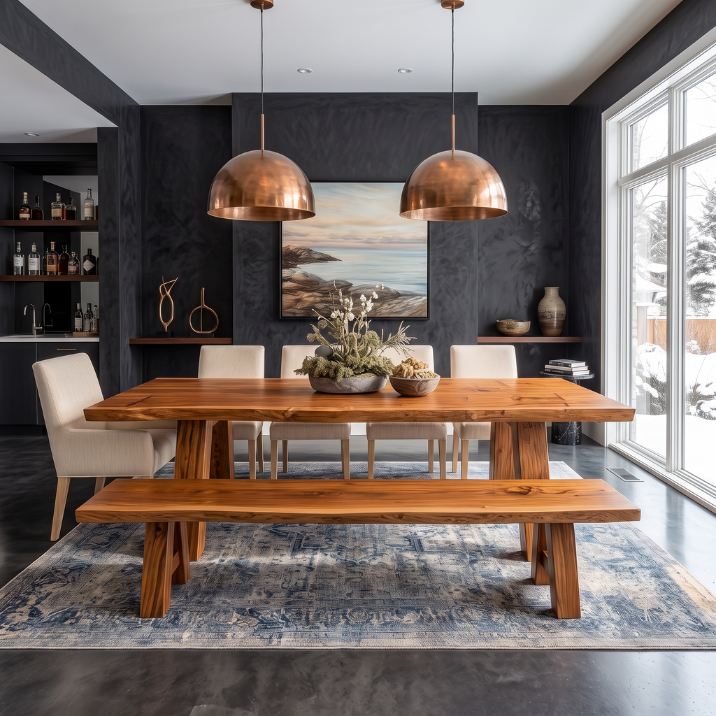 Rustic Wooden Dining Table for Kitchen & Dining Room, Solid Wood Farmhouse Dinner Table, Model