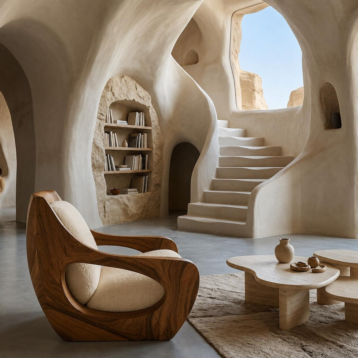 Spry Interior Sculptural Natural Wood Chair, Unique Modern Art Solid Wood Accent Lounge Chair for Living Room Decor, Model RTTHHNCHR151