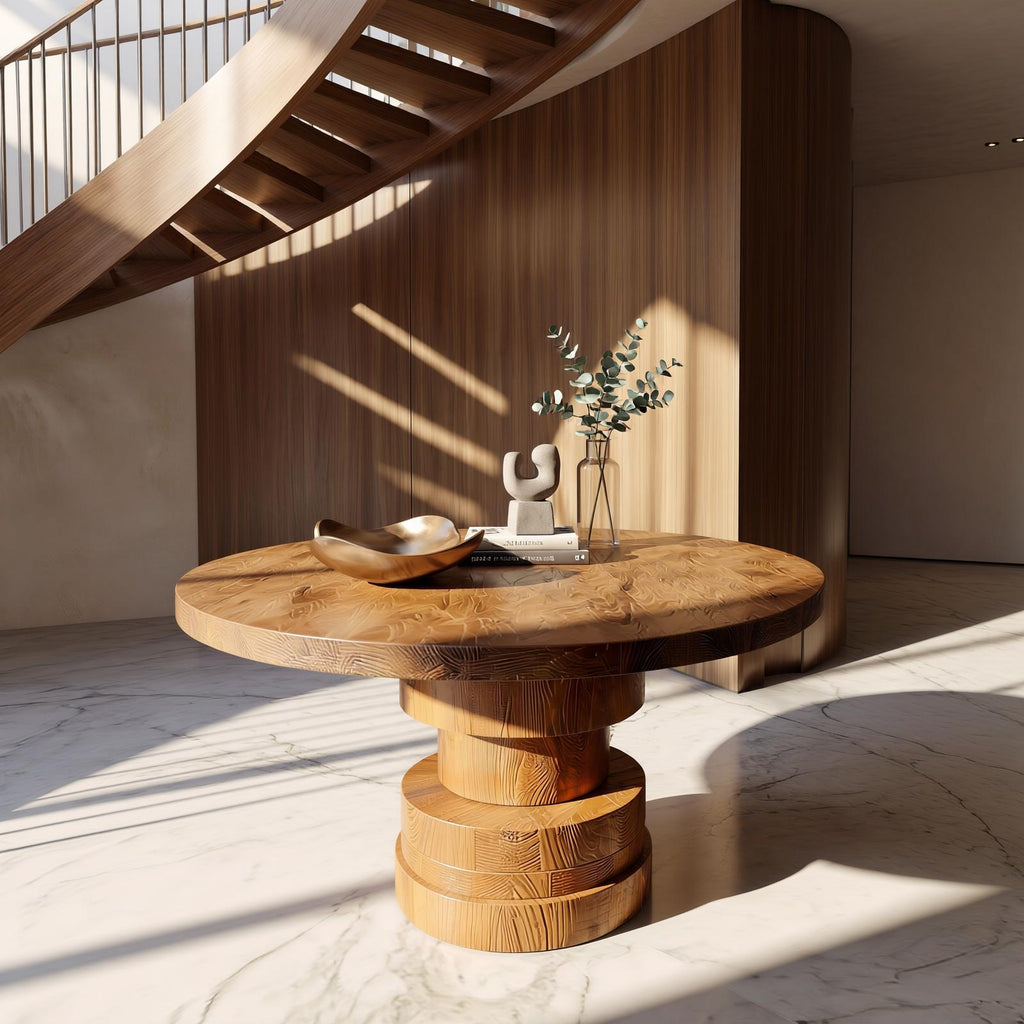Modern Sculptural Round Foyer Table For Entryway And Living Room