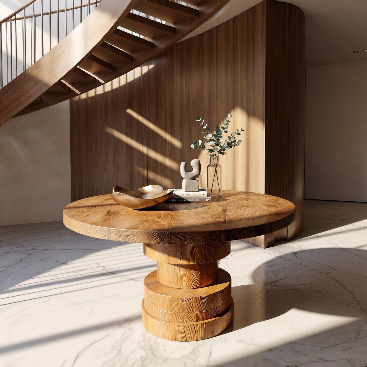 Modern Sculptural Round Foyer Table For Entryway And Living Room