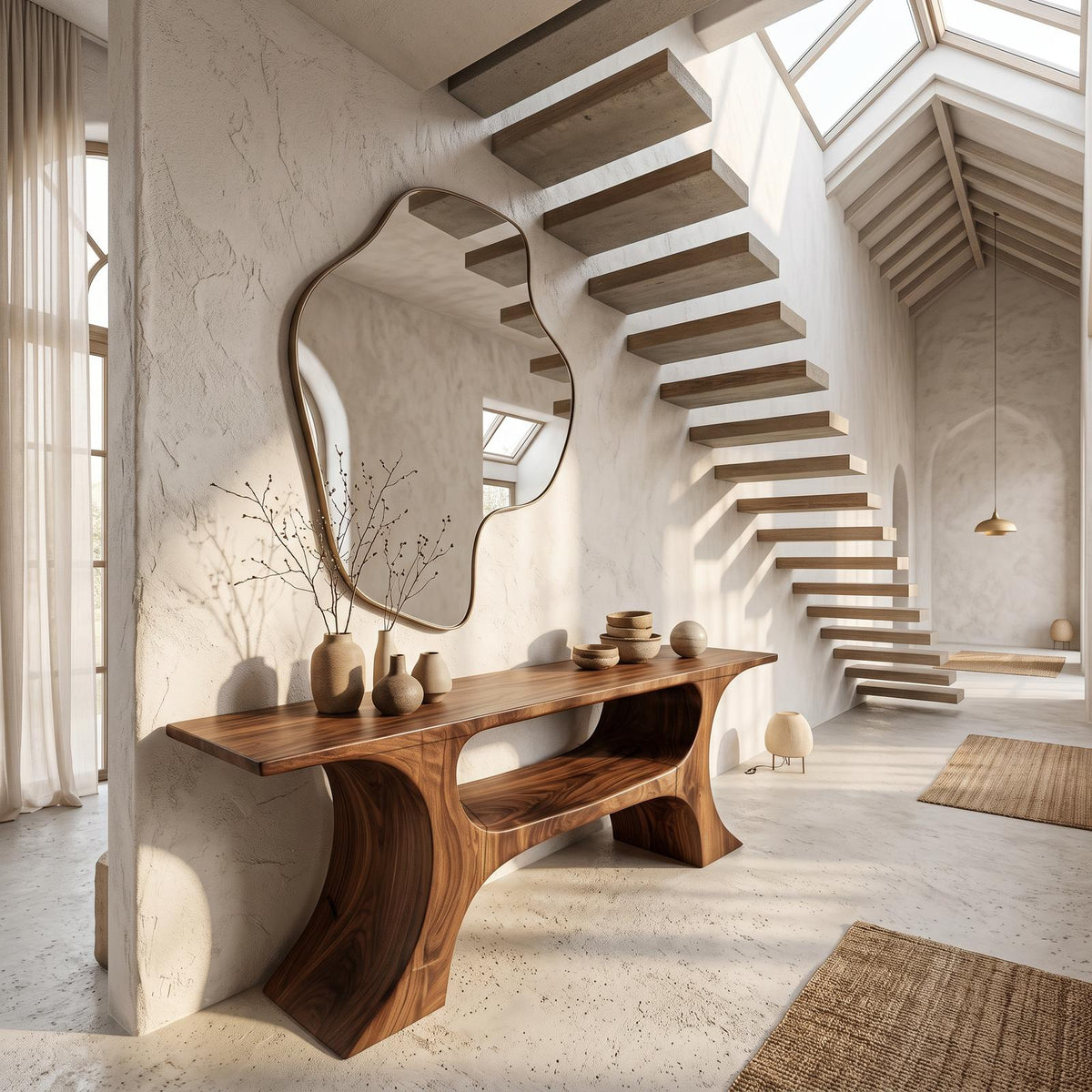 Modern Console Table, Soft Geometric Form Wood Entryway Table, Contemporary Foyer & Sofa Table for Living Room