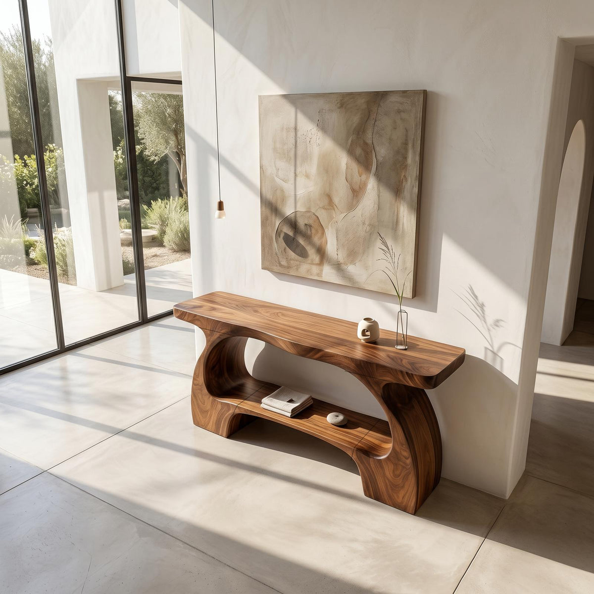 Natural Wood Console Table, Organic Curved Silhouette Entryway Table, Minimalist Sofa Table for Foyer