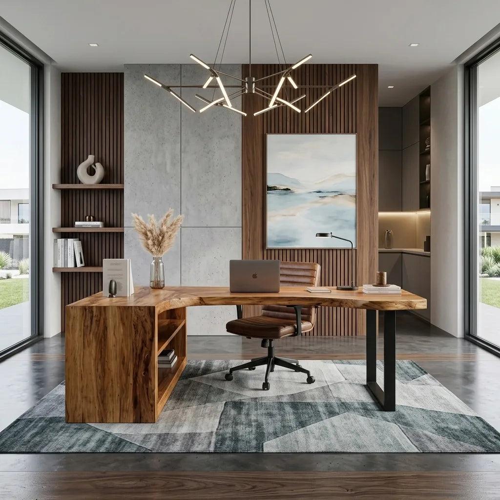 Rustic Live Edge L-Shaped Desk For Home Office