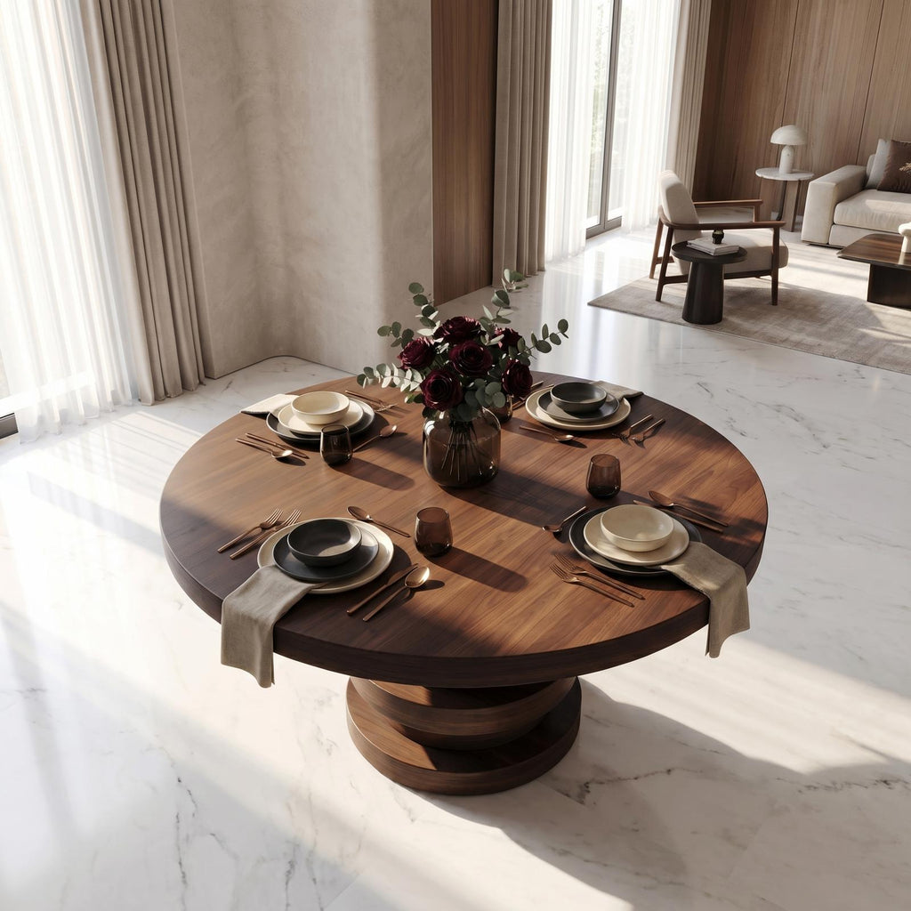 Modern Luxury Round Entryway Table, Solid Wood Architectural Pedestal Foyer Accent Table for Lobby, Hallway