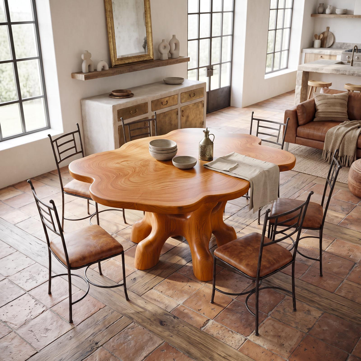 Rustic Organic Sculptural Wood Dining Table, Handcrafted Live Edge Kitchen Table for Living Room, Model