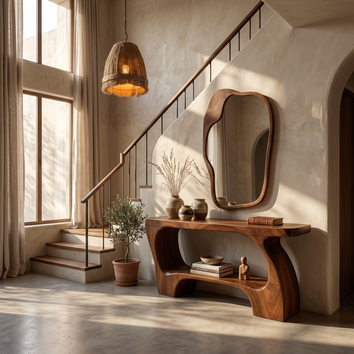 Contemporary Console Table, Artistic Open Structure Wooden Entryway Table for Living Room & Hallway