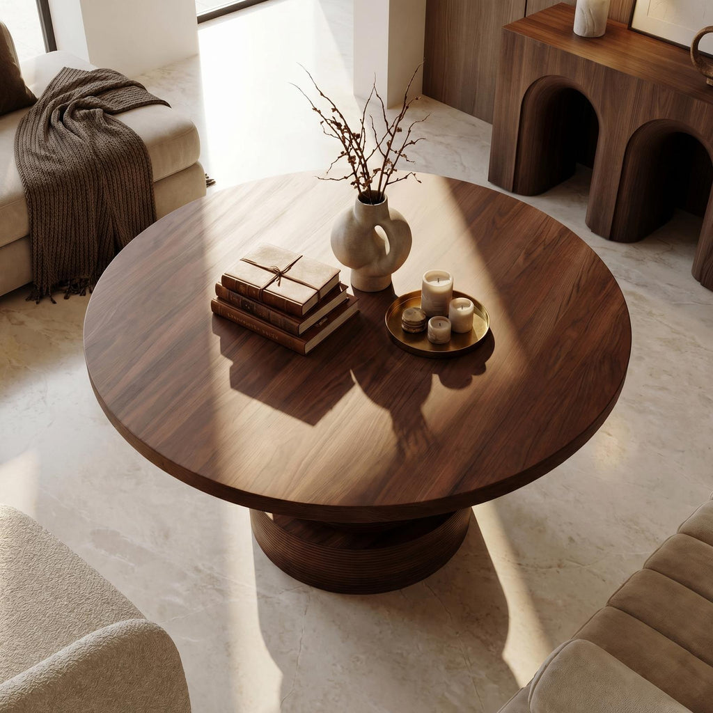 Organic Round Entryway Table, Solid Wood Sculptural Pedestal Foyer Table, Rustic Accent Table for Living Room