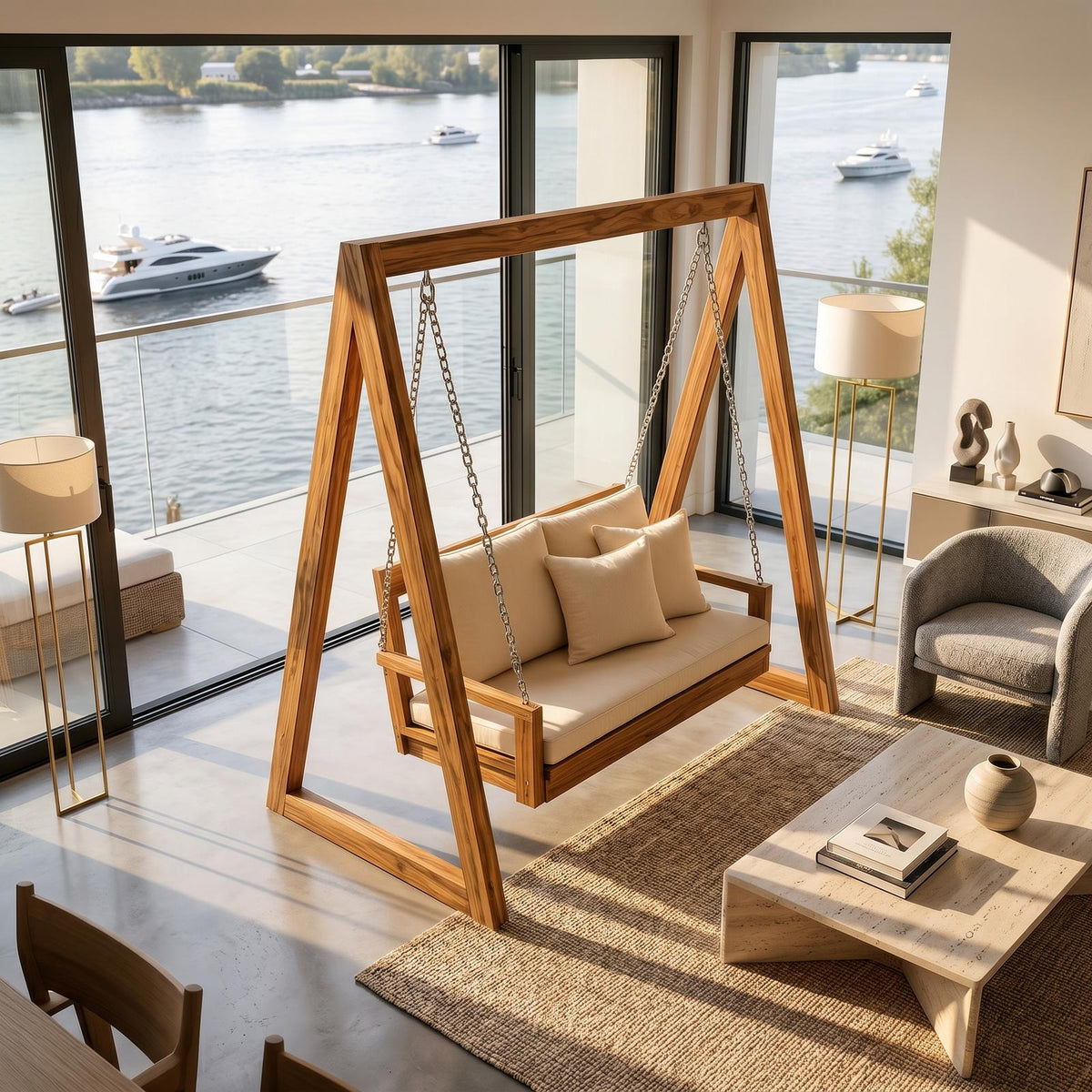 Luxury Wooden Swing Sofa Water Garden Retreat