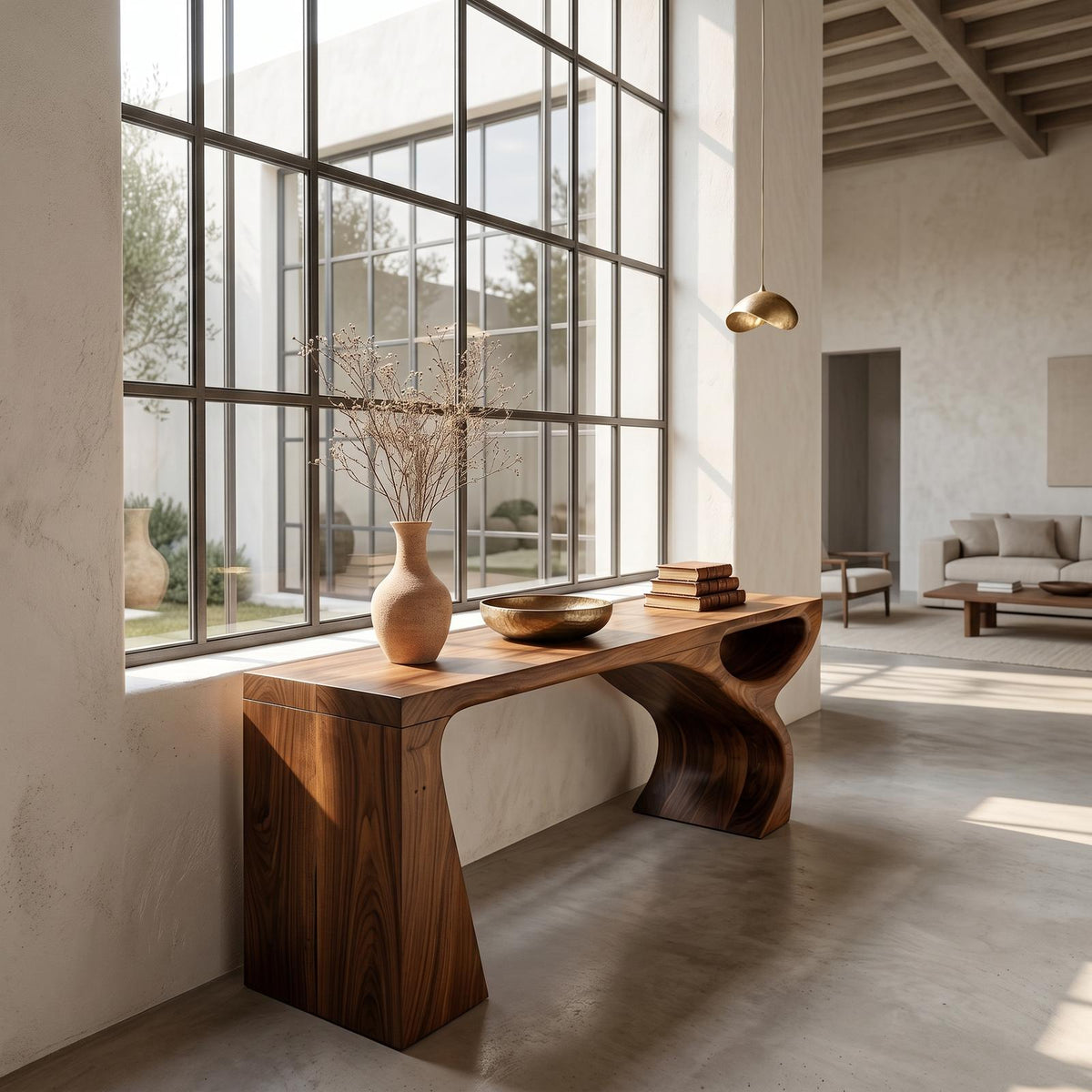 Contemporary Console Table, Fluid Open Structure Abstract Wood Entryway Table for Foyer & Living Room