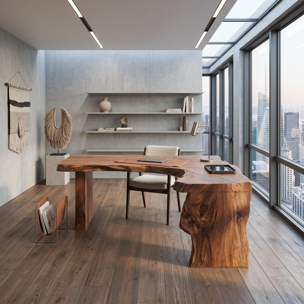 Rustic Live Edge L-Shaped Corner Desk, Handcrafted Solid Wood Executive Computer Table for Home Office