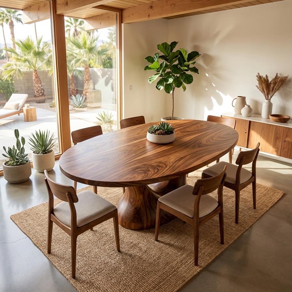 Spry Interior Farmhouse Wooden Dining Table with Sculptural Base, Rustic Solid Wood Kitchen Dinner Table, Model RTTHTTDN035