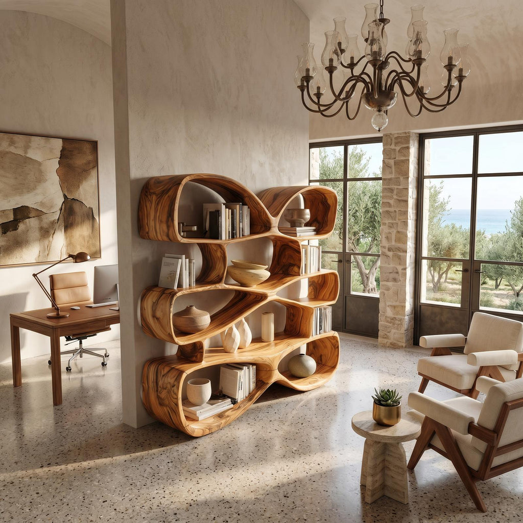 Contemporary Biomorphic Wooden Bookshelf In Fluid Design SILDTTRBS049