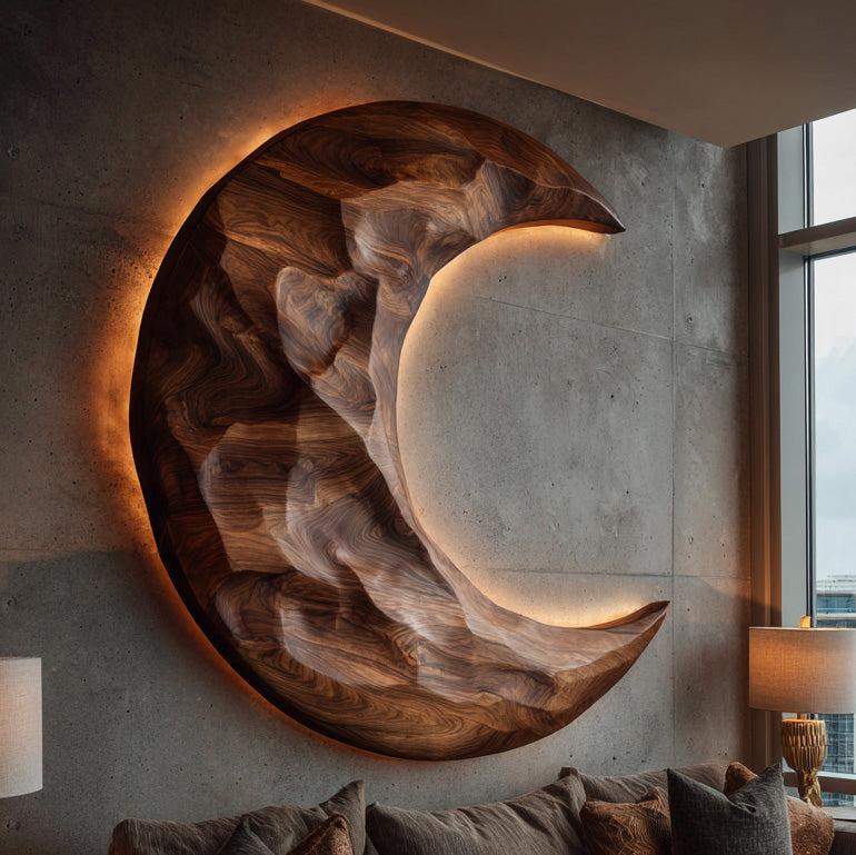 Organic Modern Crescent Wood Wall Art For Living Room