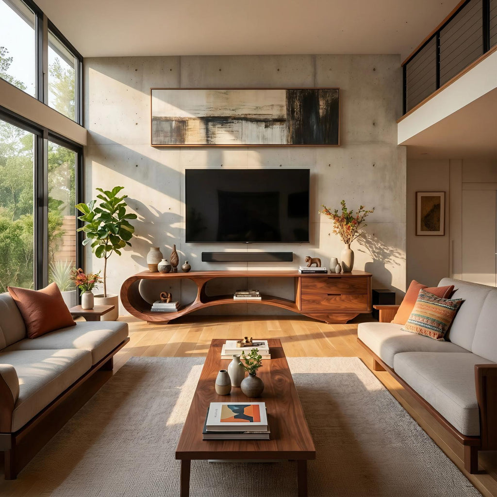 Mid-Century Streamline Wood TV Cabinet, Retro Entertainment Center Media Console for Lounge & Living Room