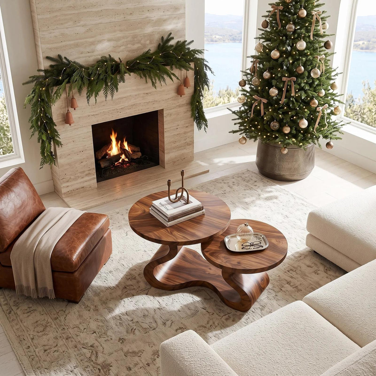 Organic Modern Christmas Round Coffee Table Coastal Residence