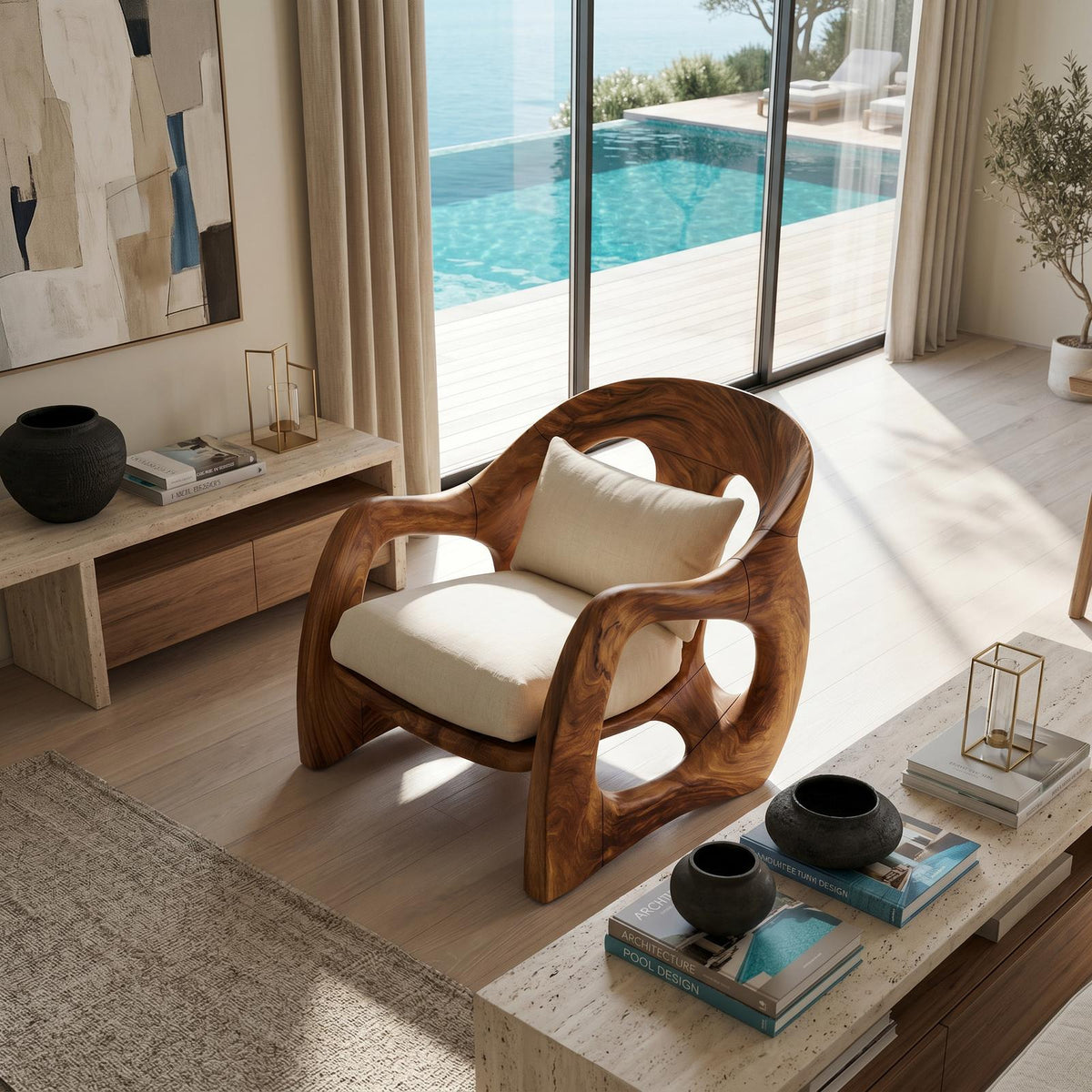 Handcrafted Organic Wood Armchair for Cozy Minimalist Living SILDTTRCHR025