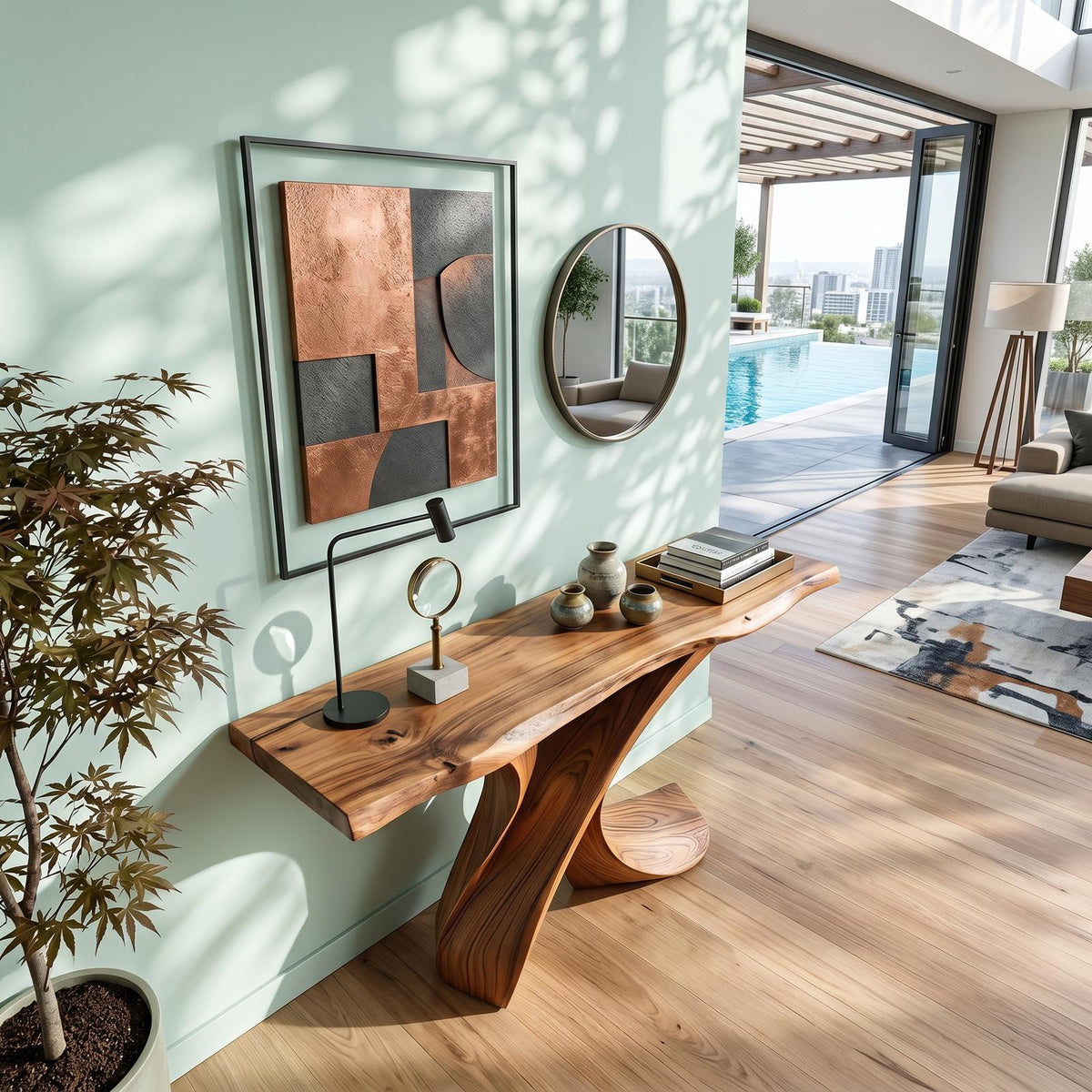 Rustic Wood Console Table Entryway Design