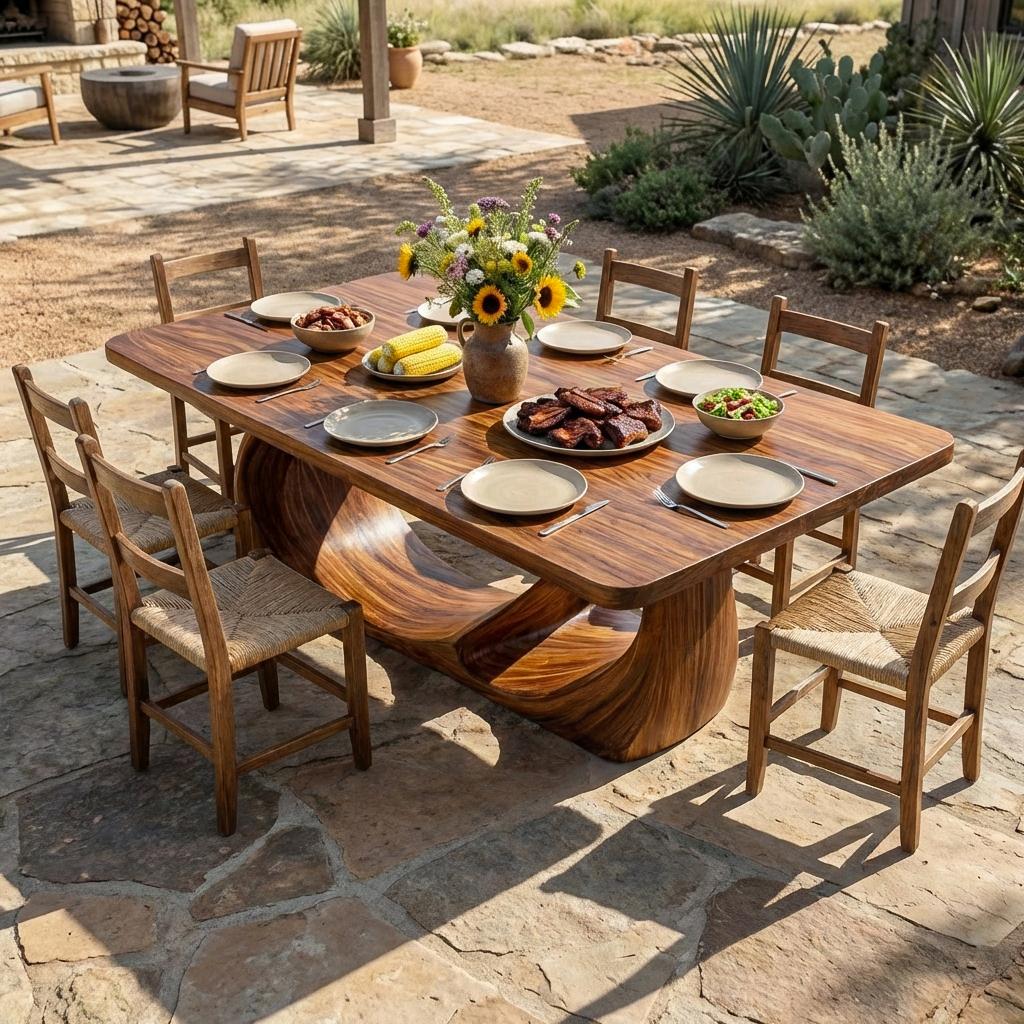 Spry Interior Wooden Dining Table with Artistic Base, Handcrafted Solid Wood Kitchen Dining Table for Dining Room, Model RTTHTTDN032