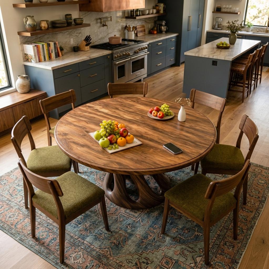 Spry Interior Mid Century Wooden Dining Table with Sculptural Base, Modern Solid Wood Kitchen Diner Table, Model RTTHTTDN054