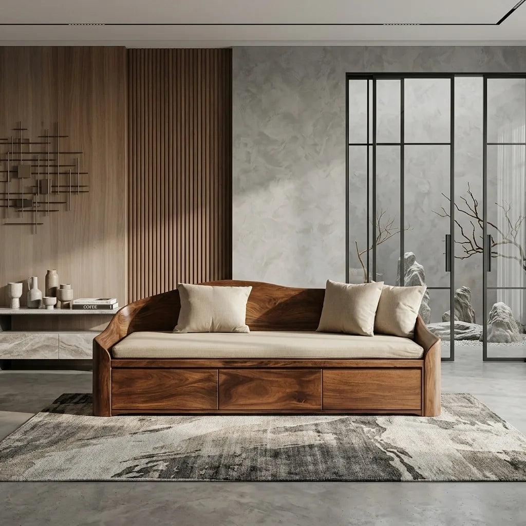 Contemporary Wooden Sofa With Drawers For Living Room RTNGHNSFA072