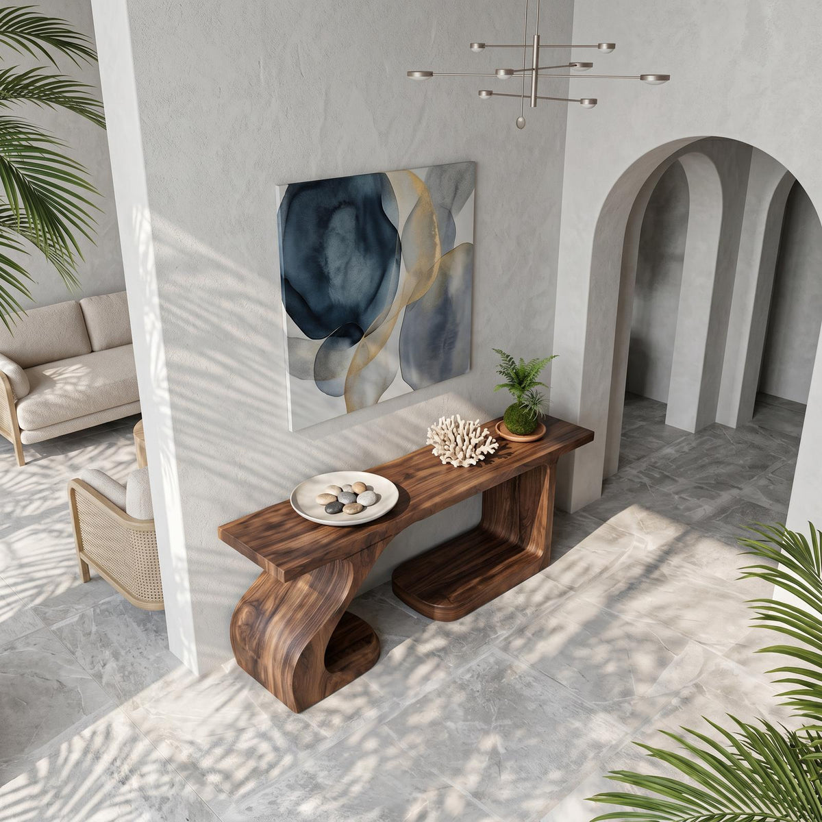 Rustic Console Table, Carved Root Inspired Natural Wood Entryway Table for Hallway & Living Room Decor