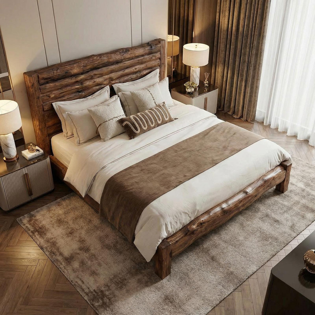 Minimalist Solid Wood Bed Frame, Modern Low Profile Wooden Platform Bed for Bedroom, Handcrafted Furniture