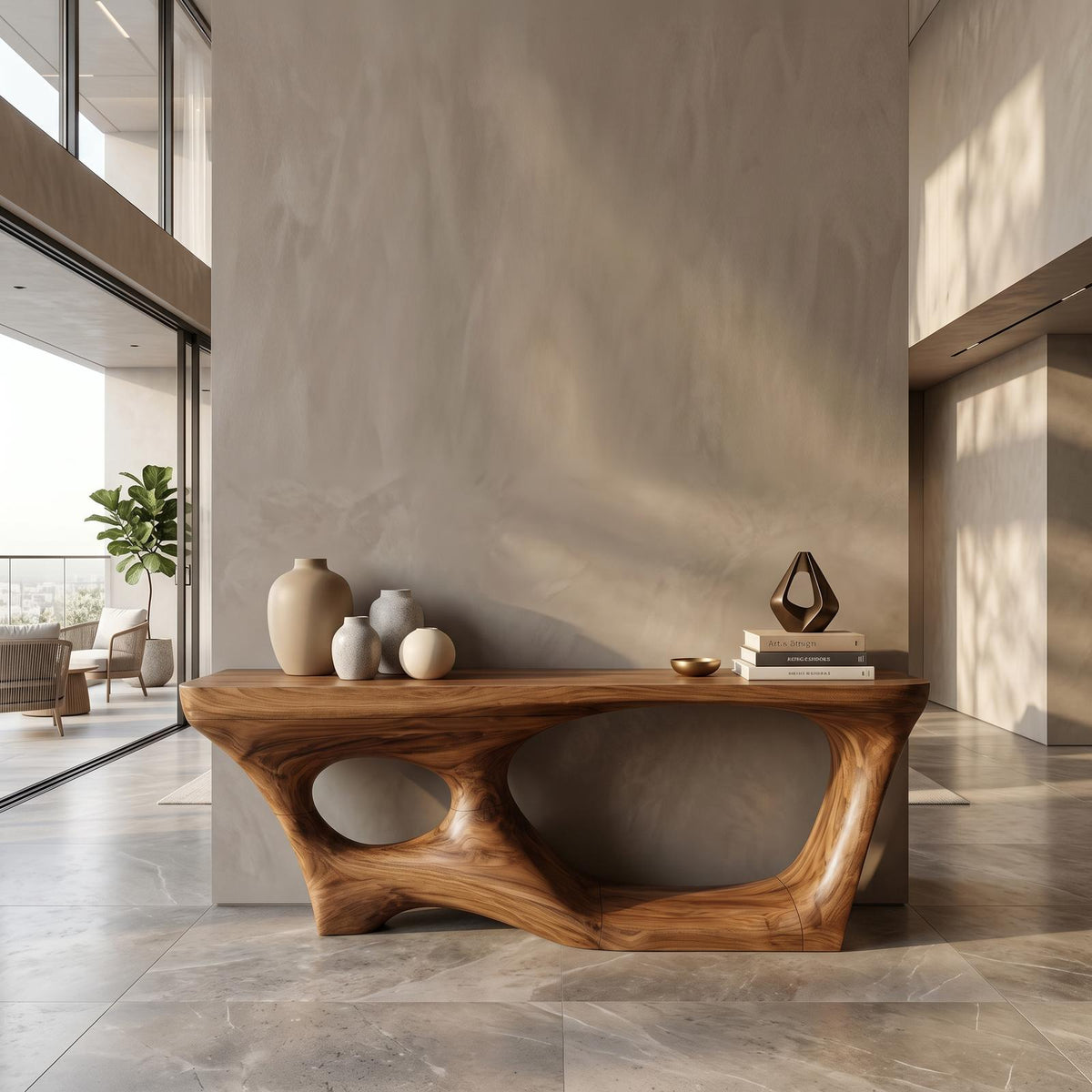 Contemporary Console Table, Sculptural Curved Wood Entryway Table for Foyer & Living Room Accent Furniture