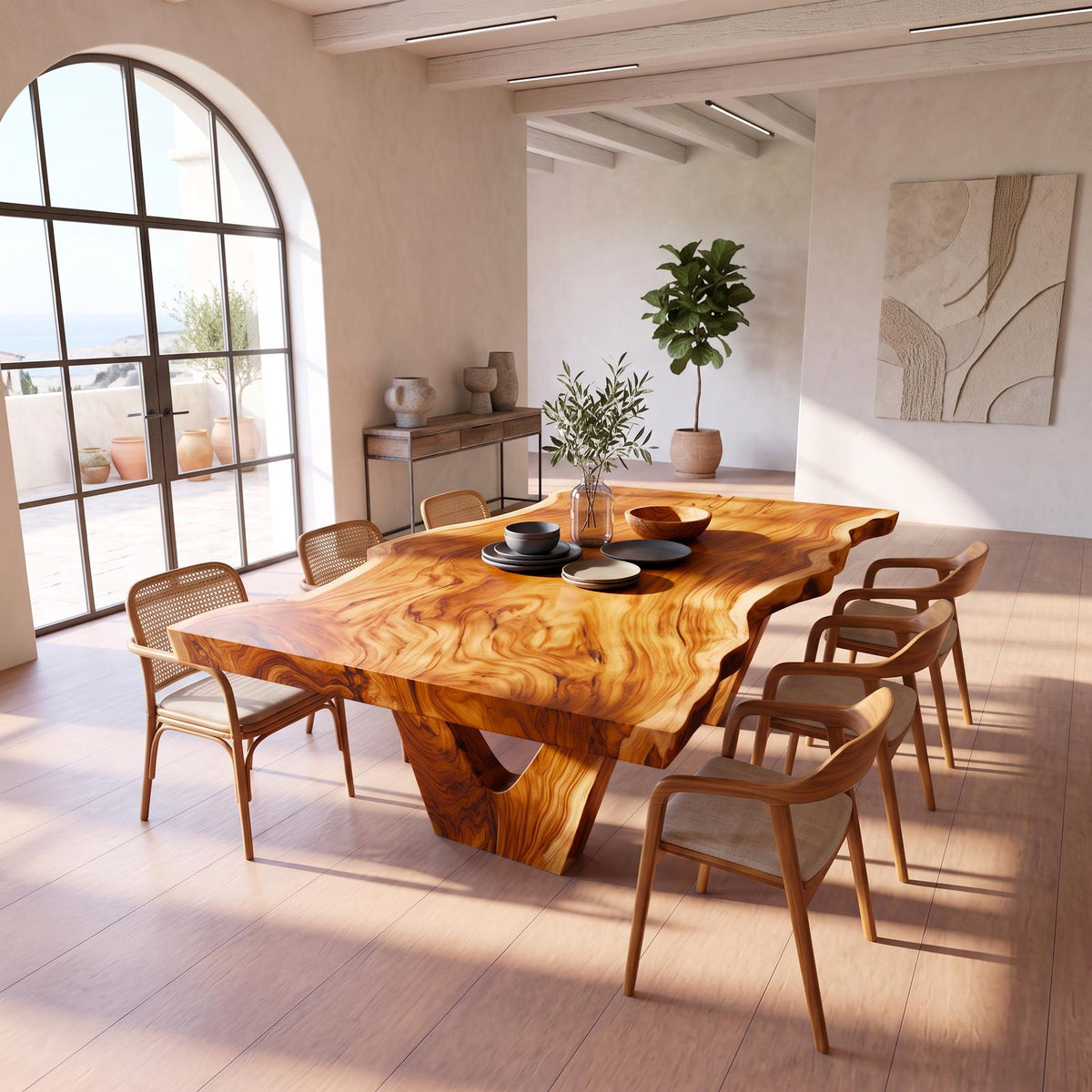 Rustic Sculptural Dining Table For Dining Room And Open Interior