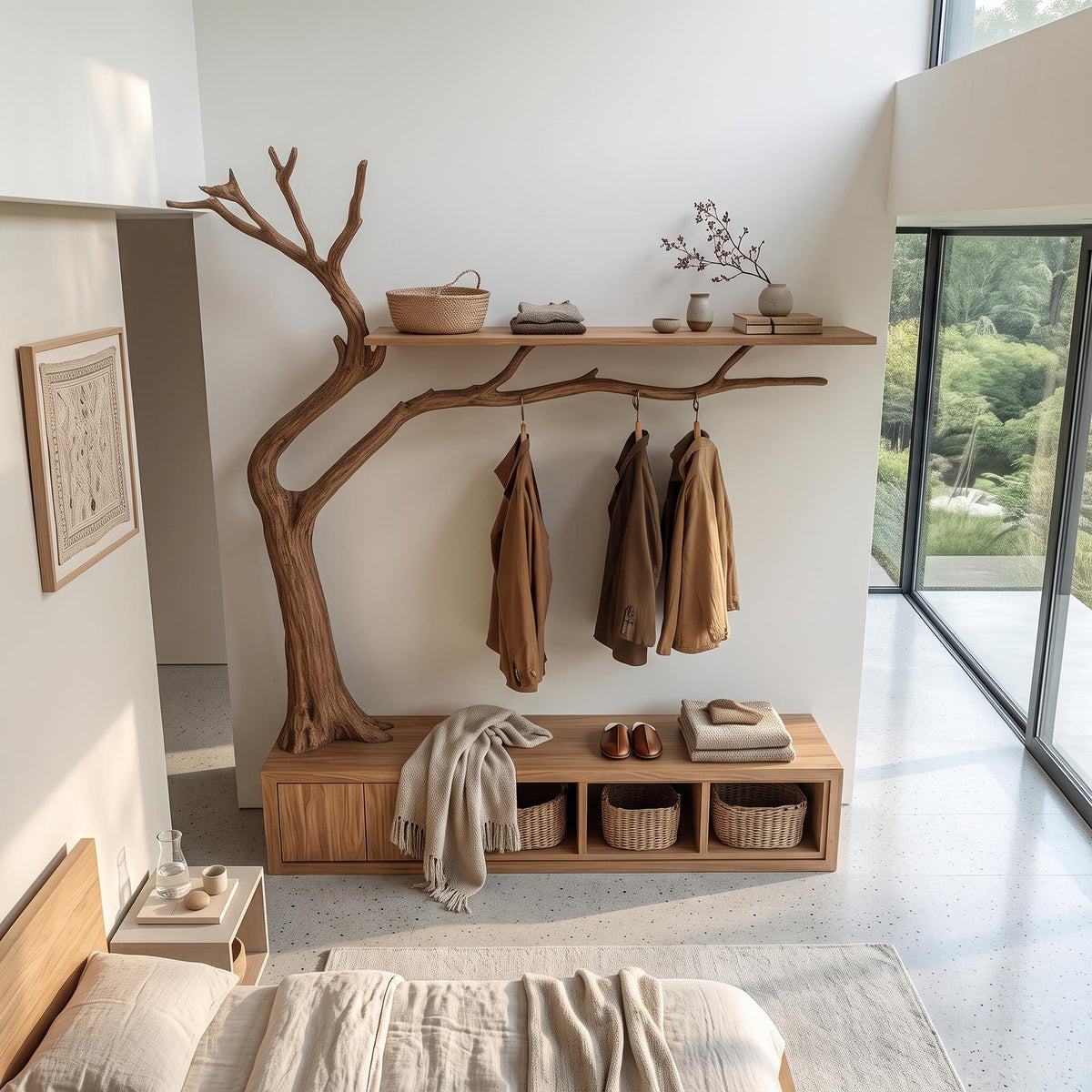 Rustic Wooden Cabinet With Tree Shaped Living And Bedroom