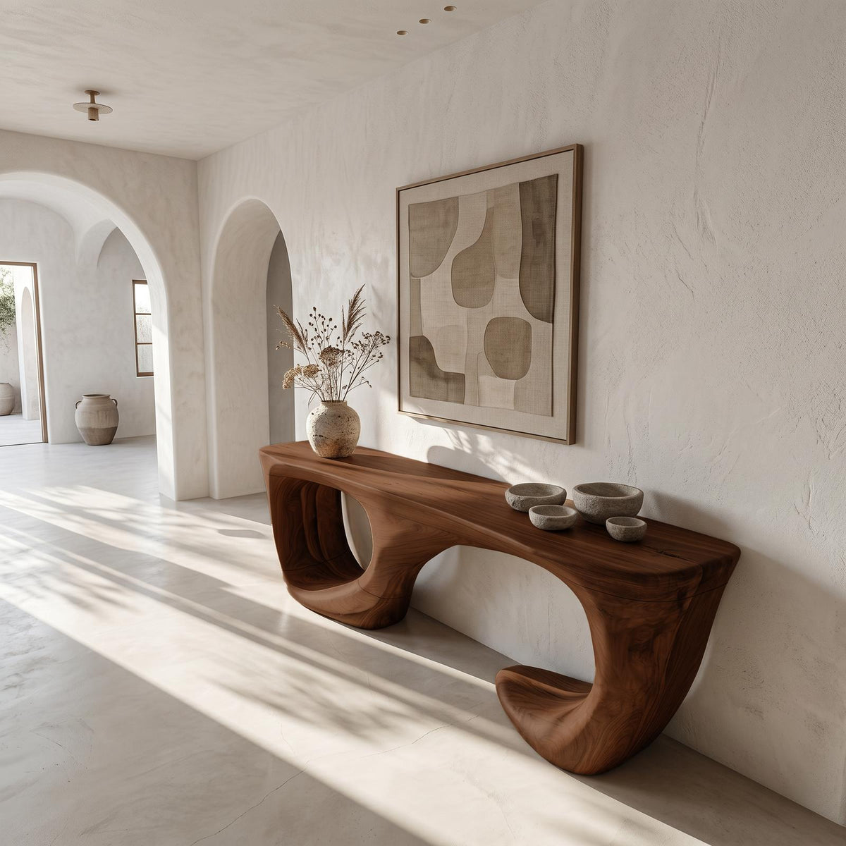 Contemporary Console Table, Curved Open Structure Hardwood Entryway Sofa Table for Living Room & Foyer