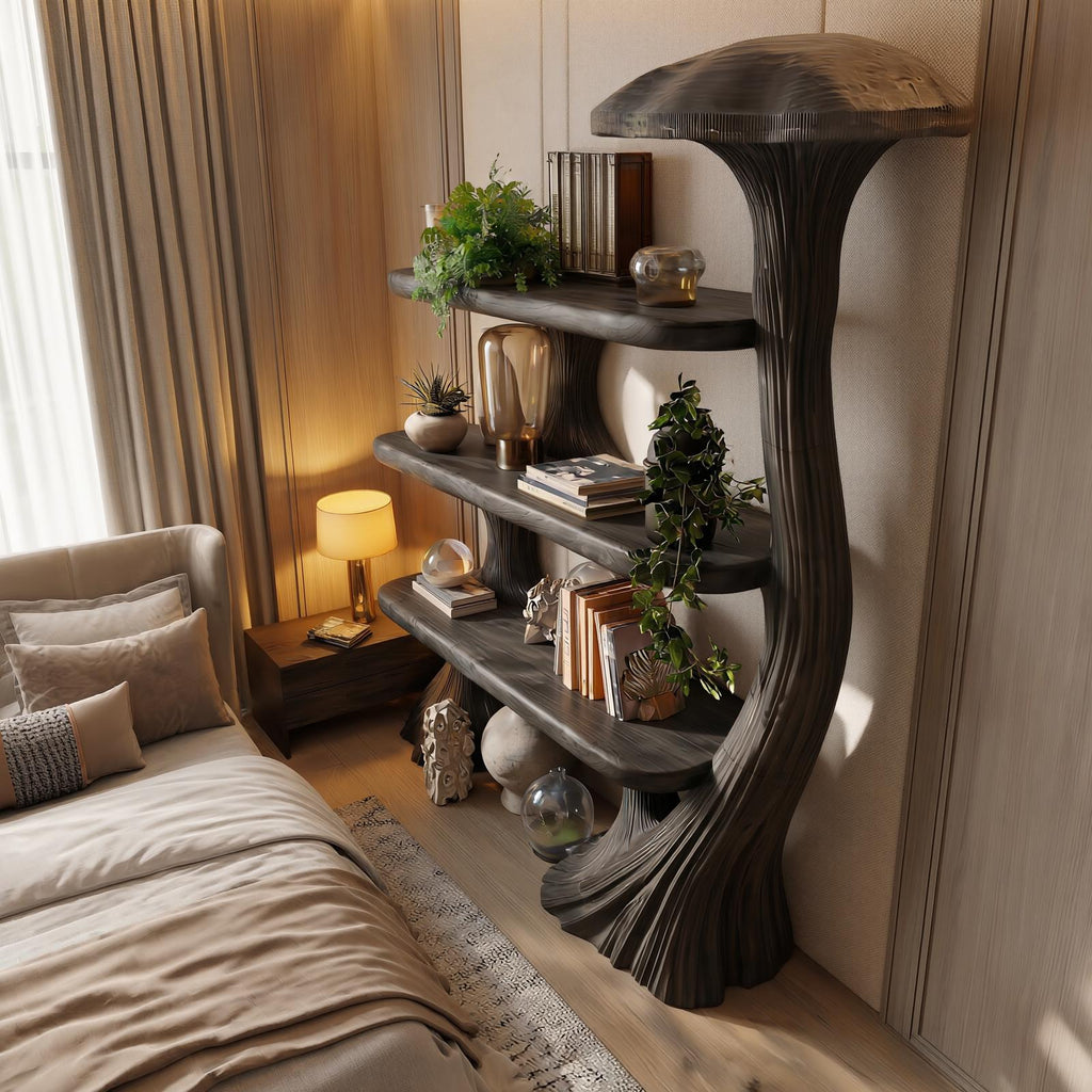 Mushroom Bookshelf Wooden Bookcase Display Shelf For Living Room Bedroom Decor