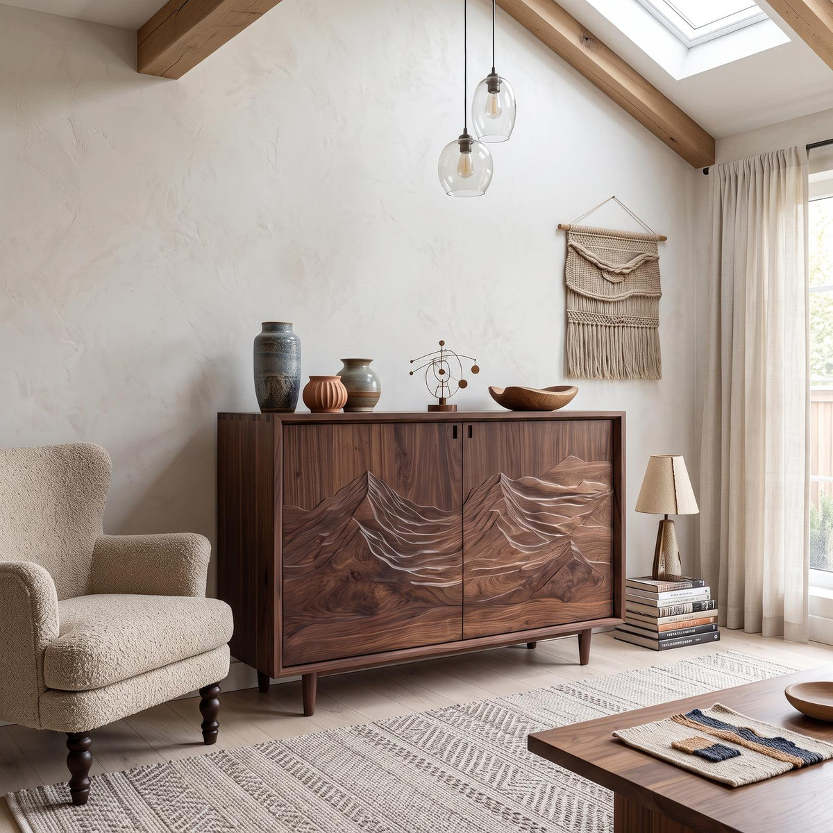 Rustic Sculptural Artistic Cabinet For Living Room And Interior Space