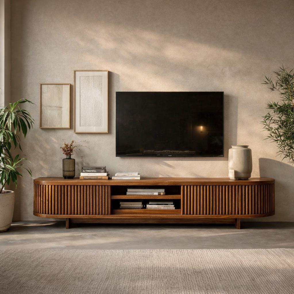 Hand Carved Wooden Media Cabinet For Living Room