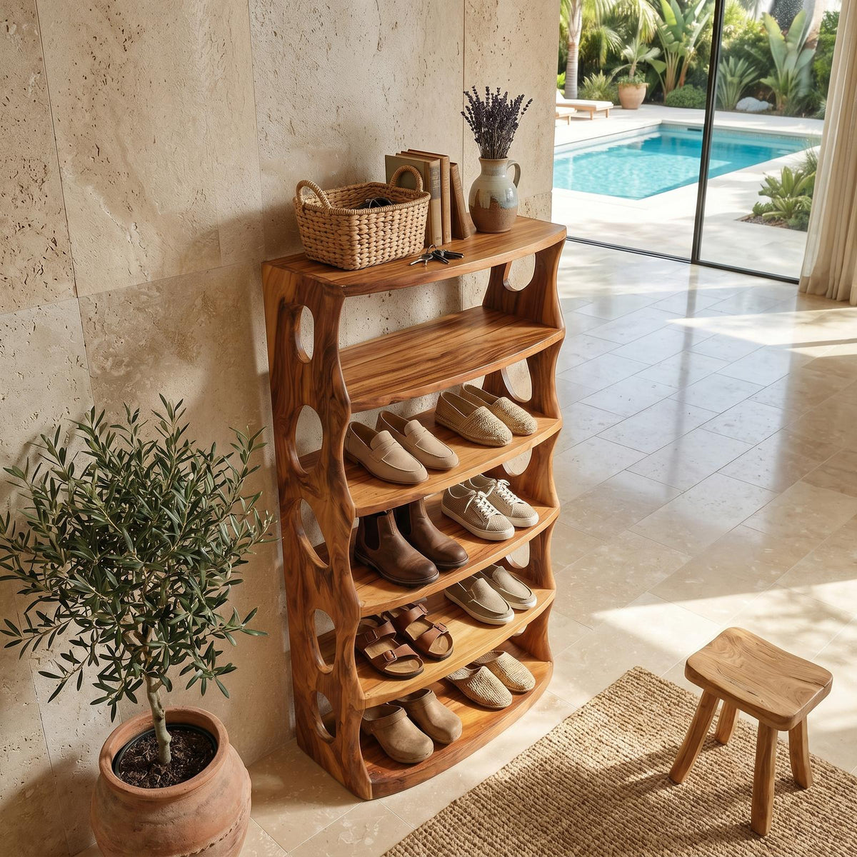 Minimalist Vertical Shoe Rack, Slim Wooden Shoe Tower Organizer Shelf for Entryway Storage Corner