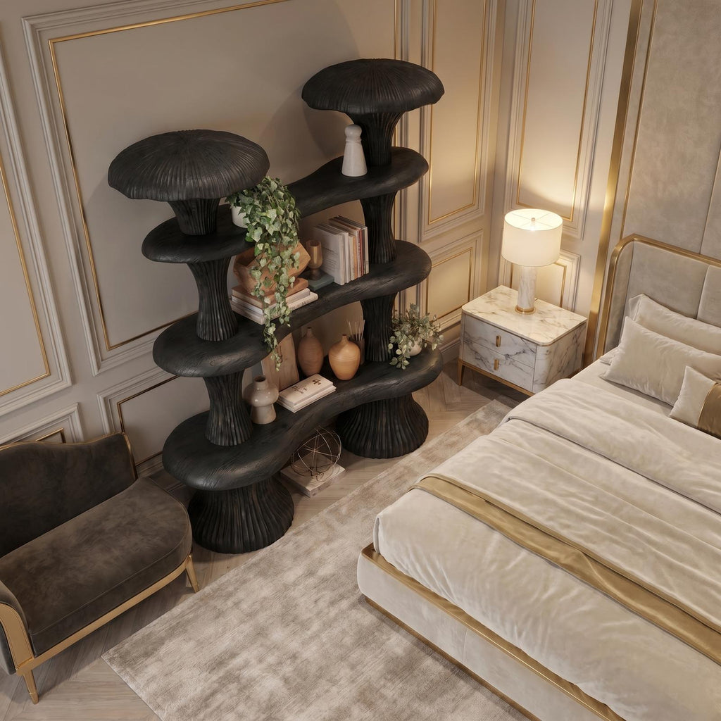 Sculptural Mushroom Wooden Bookcase, Unique Modern Abstract Shelving Unit for Living Room, Bedroom & Reading Nook