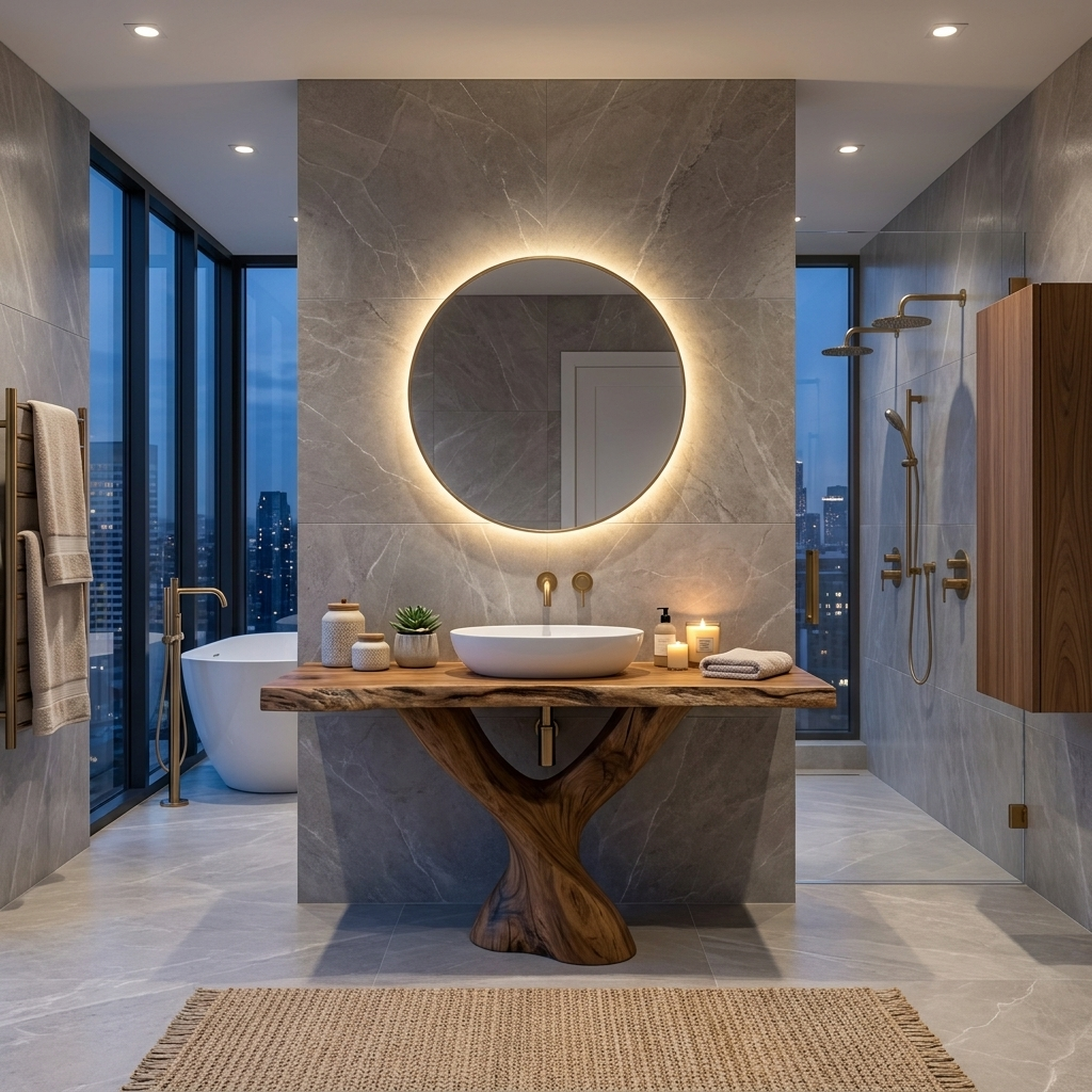 Modern Bathroom Vanity With Twisted Base For Spa Bath