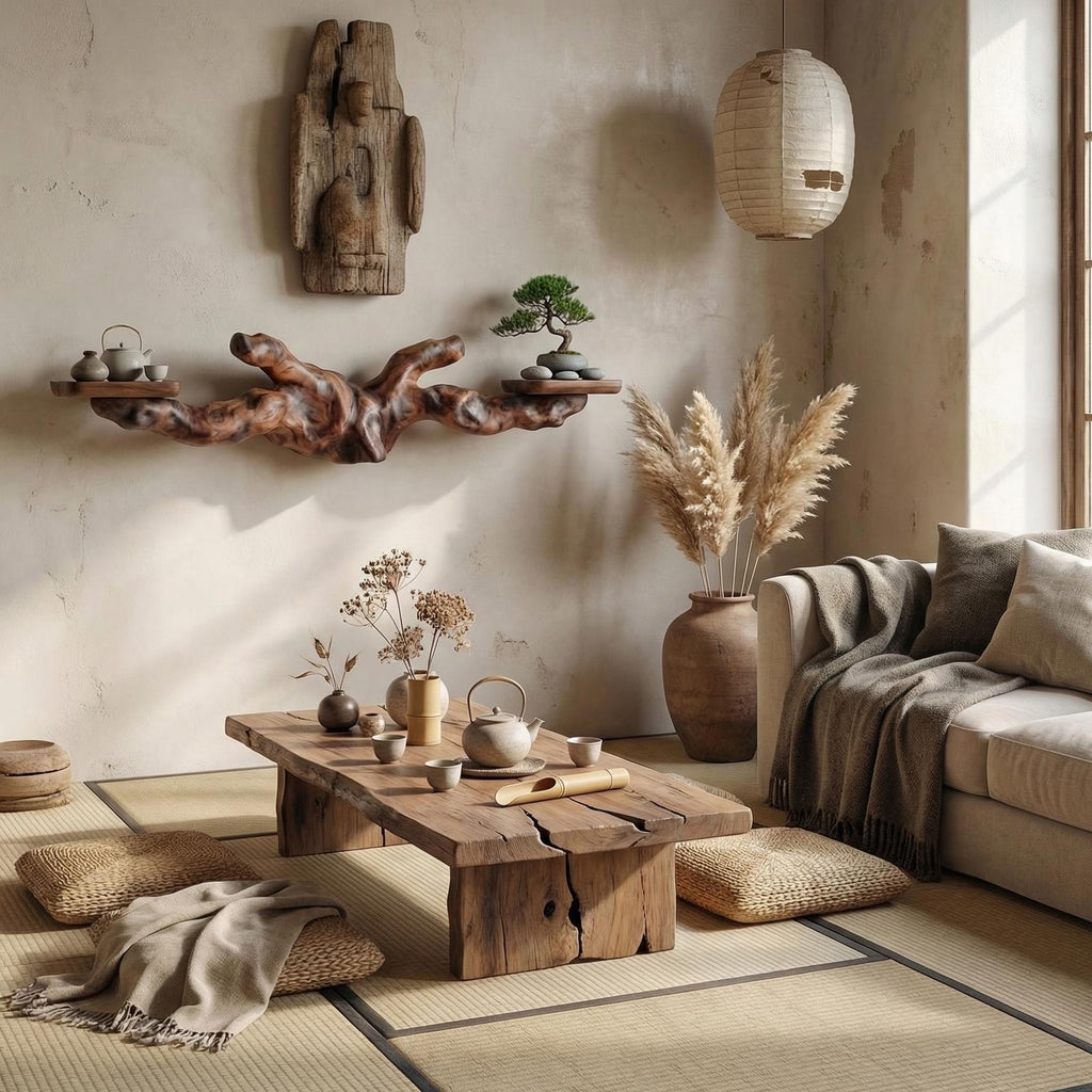 Rustic Floating Shelf, Solid Wood Wall Mounted Display Ledge for Living Room & Bedroom