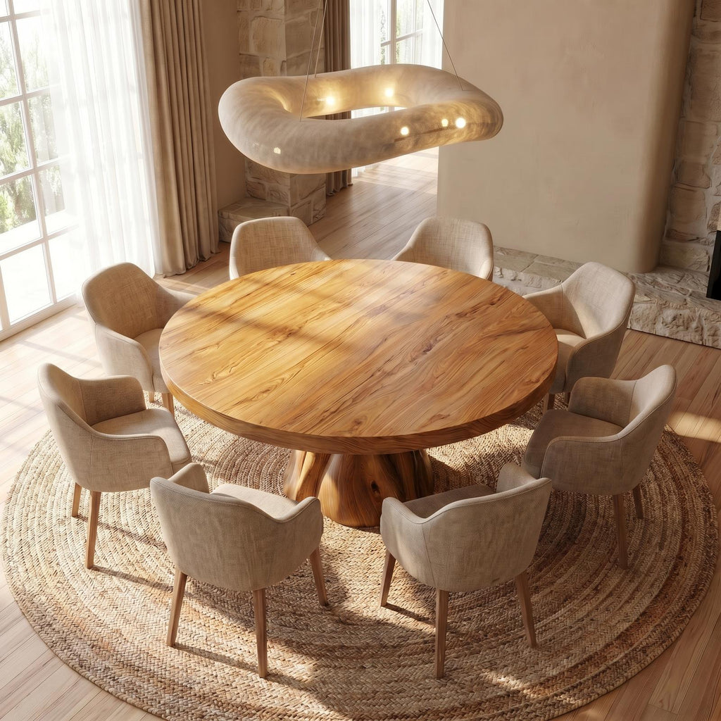 Organic Rustic Round Dining Table, Handcrafted Solid Wood Kitchen Table for Country Home Dining Room