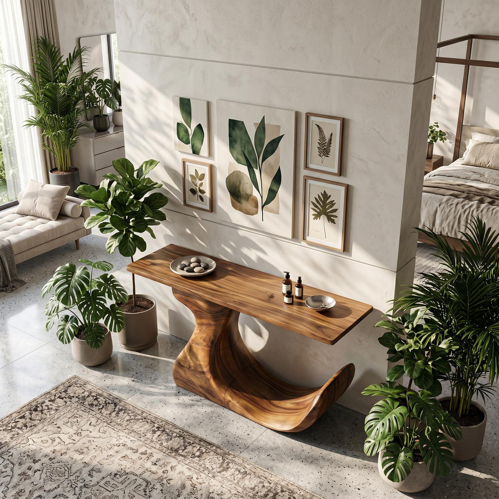 Mid Century Organic Edge Console Table For Grand Foyer Interior