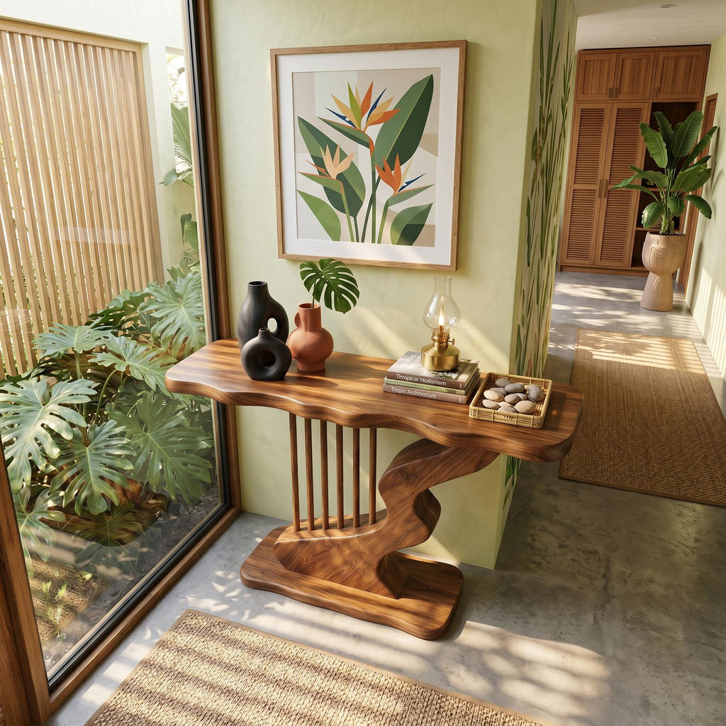Bohemian Curved Base Console Table Cozy Entryway