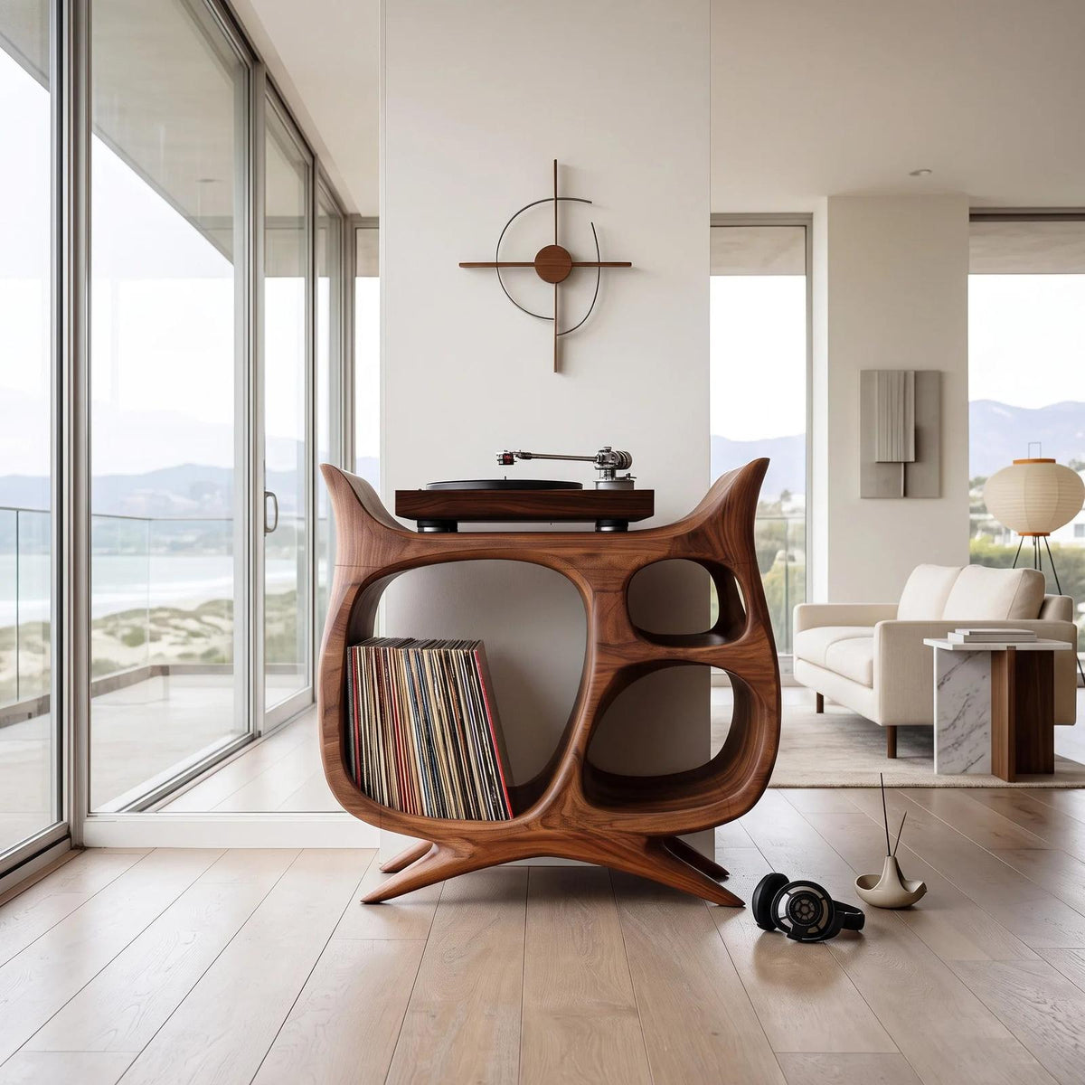 Organic Modern Wooden Record Player Cabinet For Living Room