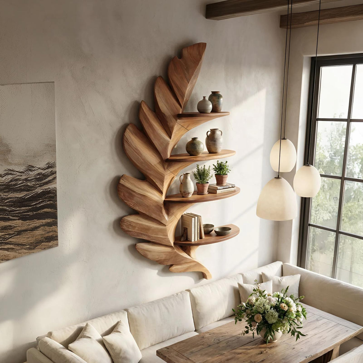 Contemporary Floating Wall Shelf, Handcrafted Minimalist Solid Wood Entrance Storage Organizer & Display Rack