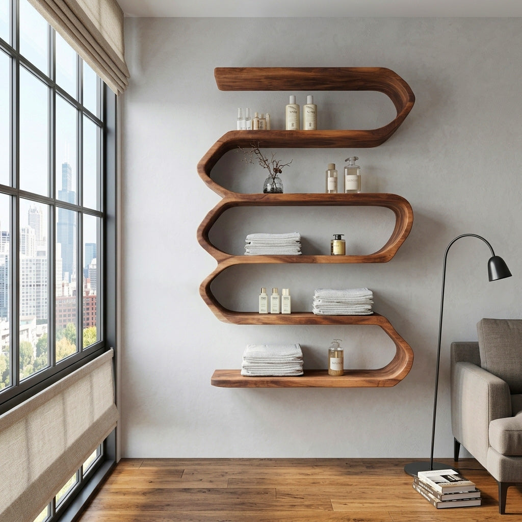Organic Natural Wood Bathroom Shelf For Spa Style