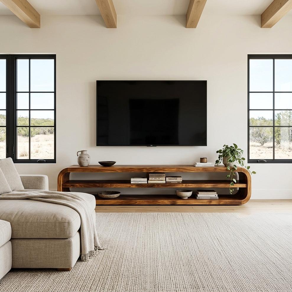 Contemporary Wooden TV Console With Open Storage For Living Room RTTHHNTVC109